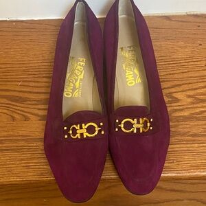 Salvatore Ferragamo Women's Burgundy Loafers with Gold Accent